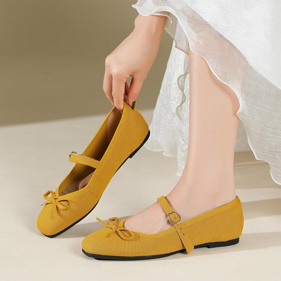 Women Ginger Fabric Upper And Rubber Sole Ballet Flats With Ankle Strap - Picture 6 of 7